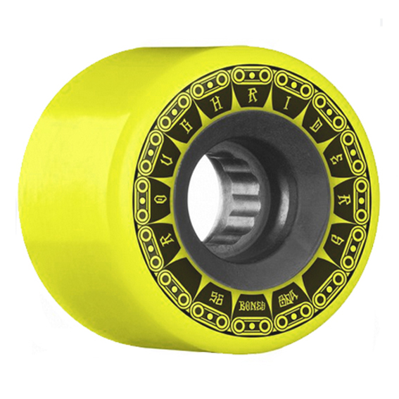 Roues Skateboard Marque : Bones Modèle : Roughride Couleur: jaune motif noir Taille : 56 MM Dureté :80 A Hyper polyvalente du street au bowl au carving qualité bones Mister Eight Skateboard Attitude